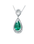 Teardrop-shaped emerald pendant on a white background.