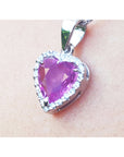 2.36 ct. Natural Pink Sapphire Heart Pendant Halo Diamonds 18K White Gold