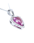 2.36 ct. Natural Pink Sapphire Heart Pendant Halo Diamonds 18K White Gold