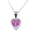 2.36 ct. Natural Pink Sapphire Heart Pendant Halo Diamonds 18K White Gold