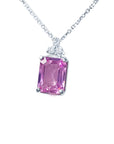 Natural Pink Sapphire Necklace Emerald cut 2.01 Carats 14K White Gold