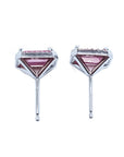 Natural pink sapphire stud earrings halo diamonds 14K white gold push backs, underside view back profile