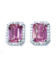 1.85 ct. Natural Pink Sapphire Stud Earrings Halo Diamonds 14K White Gold Push Backs