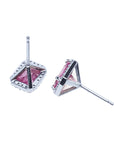 1.85 ct. Natural Pink Sapphire Stud Earrings Halo Diamonds 14K White Gold Push Backs