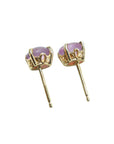 Gold earrings with natural cabochon pink sapphires gemstones made of 14k yellow gold scroll design, push backs.