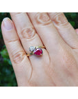 Natural You and Me Ruby Diamond Ring 18K Gold This two stone features a 1.02 ct Burma accentuated by teardrop side
