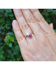 Natural You and Me Ruby Diamond Ring 18K Gold This two stone features a 1.02 ct Burma accentuated by teardrop side