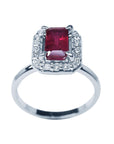 Women's Real Ruby Ring 1.38 ct. Natural Burma Halo Diamonds 14K White Gold