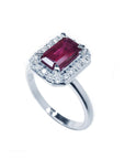 Women's Real Ruby Ring 1.38 ct. Natural Burma Halo Diamonds 14K White Gold