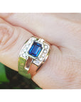 1.15 ct. Real Men's Sapphire Ring East West Style Rectangular Emerald-cut Bezel set and Natural