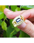 1.15 ct. Real Men's Sapphire Ring East West Style Rectangular Emerald-cut Bezel set and Natural