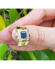 1.15 ct. Real Men's Sapphire Ring East West Style Rectangular Emerald-cut Bezel set and Natural