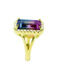5.60 ct. natural watermelon tourmaline ring for women in 14K gold with diamond halo.