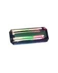Rectangular elongated bicolor Brazilian watermelon tourmaline, 5.19 ct, with pink, green, and soft pink hues.