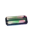 Rectangular elongated bicolor Brazilian watermelon tourmaline, 5.19 ct, with pink, green, and soft pink hues.