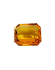 This 2.96 ct loose natural sapphire, with its yellow Madeira hue and emerald cut, truly stands out, showcasing an unbelievably vibrant and evenly distributed yellow Madeira color.