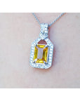 2.42 ct. Natural Yellow Sapphire Pendant Necklace Halo Diamond 18K White Gold