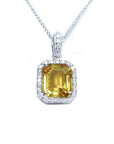 6.01 ct. Genuine Yellow Sapphire Pendant Halo Diamonds Handcrafted in 18K White Gold