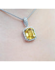 6.01 ct. Genuine Yellow Sapphire Pendant Halo Diamonds Handcrafted in 18K White Gold