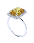 4.59 Carats Yellow Sapphire Engagement Ring Emerald cut Halo Natural Diamonds 14K Gold