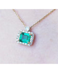 Natural diamond emerald necklace emerald-cut, crafted in 14k yellow gold, chain whit 18" length