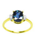 14k yellow gold women's blue sapphire ring 0.87 ct. oval cut, front side top full view