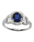 Blue sapphire ring for women September's birthstone Halo Diamonds 14K White Gold.