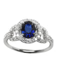 Blue sapphire ring for women September's birthstone Halo Diamonds 14K White Gold.