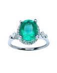Oval cut women's emerald ring medium deep green color 2.02 carats halo natural diamonds crafted in 14k white gold
