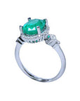White gold 14k emerald ring for women medium deep green color 2.02 carats halo natural diamonds crafted in 14k white gold