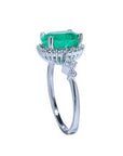 Genuine Colombian emerald women ring medium deep green color 2.02 carats halo natural diamonds crafted in 14k white gold