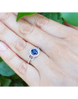 September Birthstone 1.08 Carats Blue Sapphire Ring for Women September's Birthstone Halo Diamonds 14K White Gold