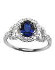 September Birthstone 1.08 Carats Blue Sapphire Ring for Women September's Birthstone Halo Diamonds 14K White Gold