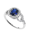 September Birthstone 1.08 Carats Blue Sapphire Ring for Women September's Birthstone Halo Diamonds 14K White Gold