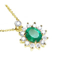 Emerald necklaces for women natural Muzo mine oval cut 1.11 carats encircled by halo diamonds crafted in 14k yellow gold