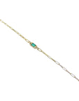 Paper Clip Bracelet Natural Emerald and Diamonds in 14K Yellow Gold