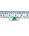 Emerald paper clip necklace with diamonds in 18K white gold, shown with ruler for scale.