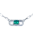 Paper clip natural Muzo Colombian emerald necklace crafted in 18k white gold.