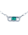 Paper clip natural Muzo Colombian emerald necklace crafted in 18k white gold.
