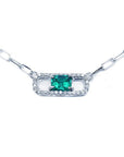 Paper clip natural Muzo Colombian emerald necklace crafted in 18k white gold.