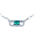 Paper clip natural Colombian emerald necklace crafted in 18k white gold