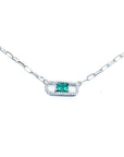 Halo natural diamond Paper clip Colombian emerald necklace crafted in 18k white gold