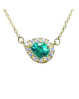 Emerald teardrop Necklace medium-green Vibrant Color 14K Yellow Gold