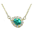 Emerald teardrop Necklace medium-green Vibrant Color 14K Yellow Gold