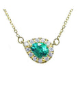 Emerald teardrop Necklace medium-green Vibrant Color 14K Yellow Gold