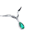 Pear cut emerald necklace 1.28 carats sourced from Muzo mines encircled by a halo natural diamond crafted in 14k white gold