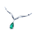 natural emerald necklace pear cut 1.28 carats sourced from Muzo mines encircled by a halo diamond crafted in 14k white gold