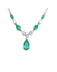 Colombian emerald necklace natural diamonds pear shaped linked in 14k white gold individual settings