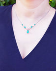Women's Emerald necklaces natural diamonds pear shaped linked in 14k white gold individual settings wheat style chain
