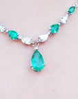 Pear shaped Emerald necklaces natural diamonds linked in 14k white gold individual settings with a wheat style chain